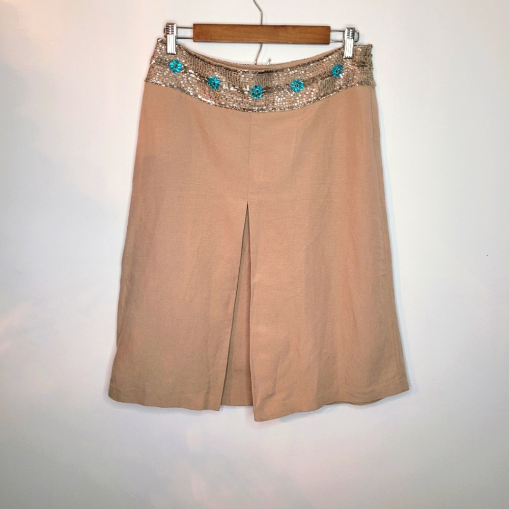 Body by Victoria’s Secret Light Brown Linen-Blend Skirt with Beaded Waist Size 6
